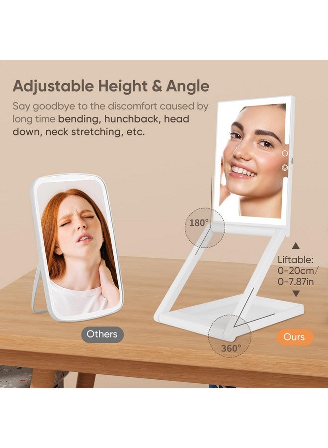 Adjustable Height Portable Folding Travel Makeup Mirror With 3 Colors Light 10X Magnification 2000Mha Rechargeable Tabletop Vanity Mirror Brightness Adjustable M30032000