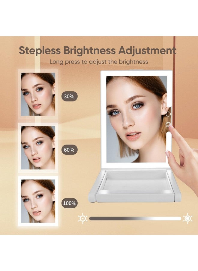Adjustable Height Portable Folding Travel Makeup Mirror With 3 Colors Light 10X Magnification 2000Mha Rechargeable Tabletop Vanity Mirror Brightness Adjustable M30032000