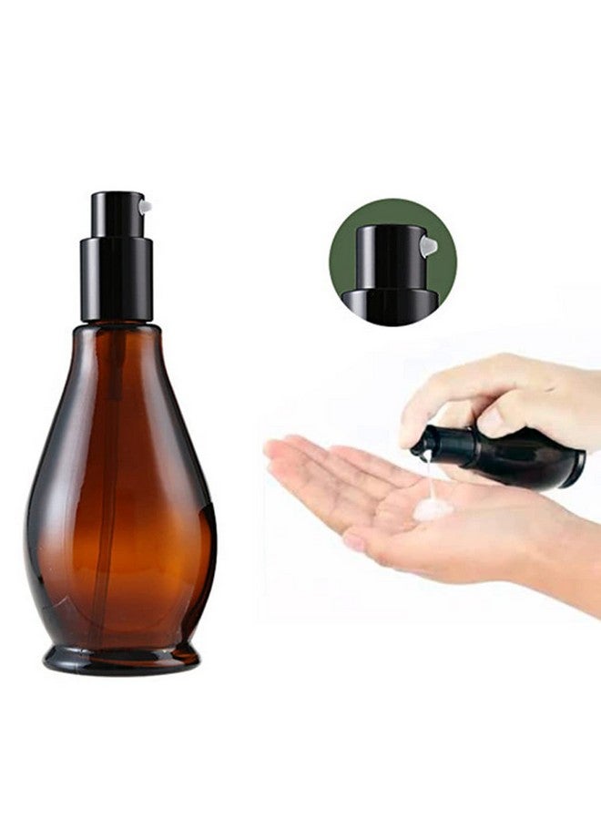 2Pcs 100Ml Amber Glass Travel Bottles Cosmetic Cream Pump Bottle Travel Size Pump Dispenser Lotion Dispenser Bottles Cosmetic Containers For Shampoo Toiletries Foundation(Cucurbit Shaped)