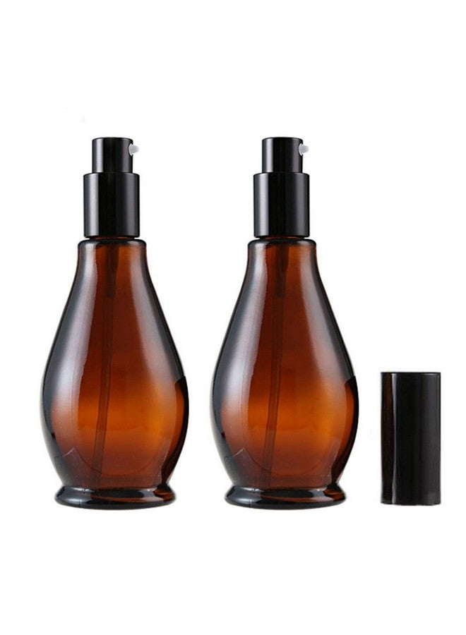 2Pcs 100Ml Amber Glass Travel Bottles Cosmetic Cream Pump Bottle Travel Size Pump Dispenser Lotion Dispenser Bottles Cosmetic Containers For Shampoo Toiletries Foundation(Cucurbit Shaped)