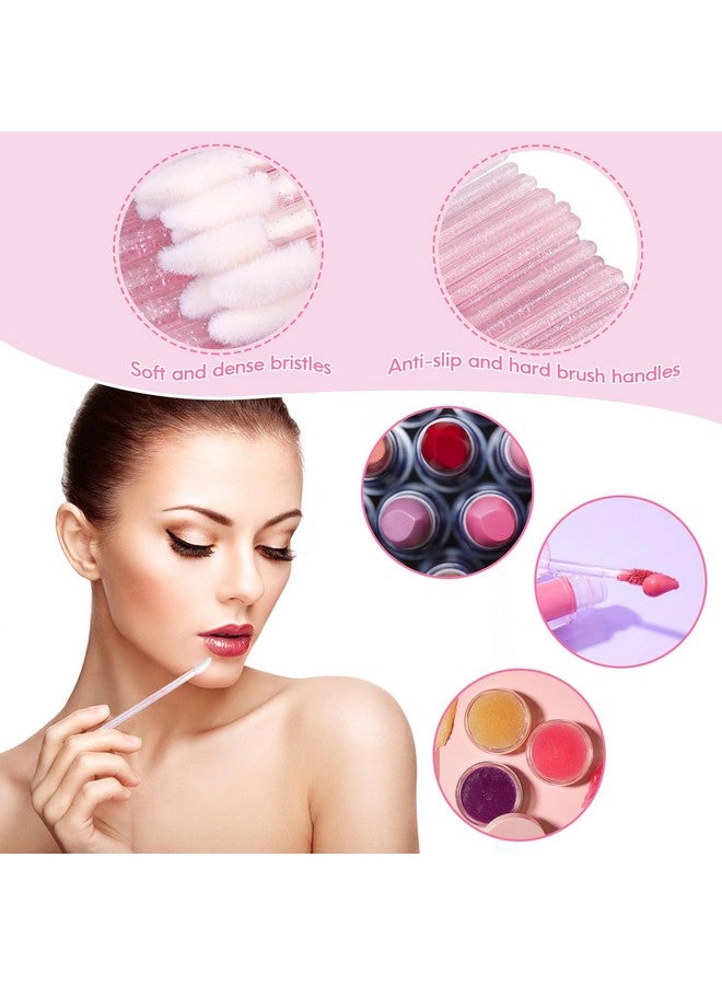 300 Disposable Mascara Brushes And Lip Applicators And Microswabs Kit 100 Pink Lash Spoolies For Eyelash Extensions 100 Lip Brush For Lipstick 100 Micro Swabs For Eyebrow Lamination(Pink)