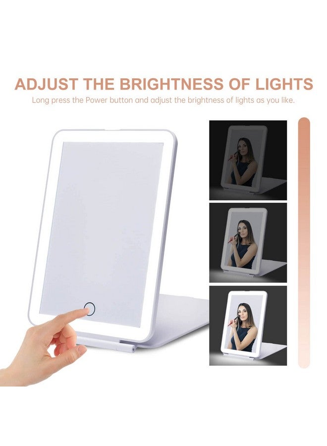 Led Foldable Travel Makeup Mirror5X7 Inches 3 Colors Light Modes Usb Rechargeable Touch Screen Portable Tabletop Cosmetic Mirror For Travel Cosmetic Office (White)