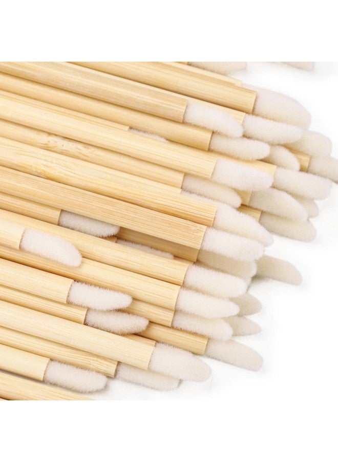 100Pcs Disposable Bamboo Handle Lip Brushes Lipstick Lip Gloss Wands Applicator Makeup Tool