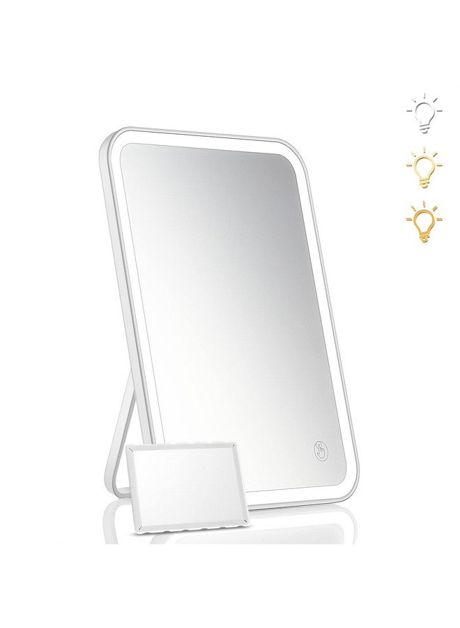 Lighted Vanity Makeup Mirror With Lights 3 Color Lighting Modes Rechargeable Touch Screen Adjustable Tabletop Wall Hanging Led Light Up Mirror With Mini 5X Hand Mirror