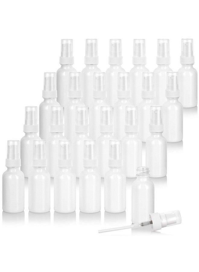 1 Oz High Shine Gloss White Glass Boston Round Bottle With White Treatment Pump (24 Pack)