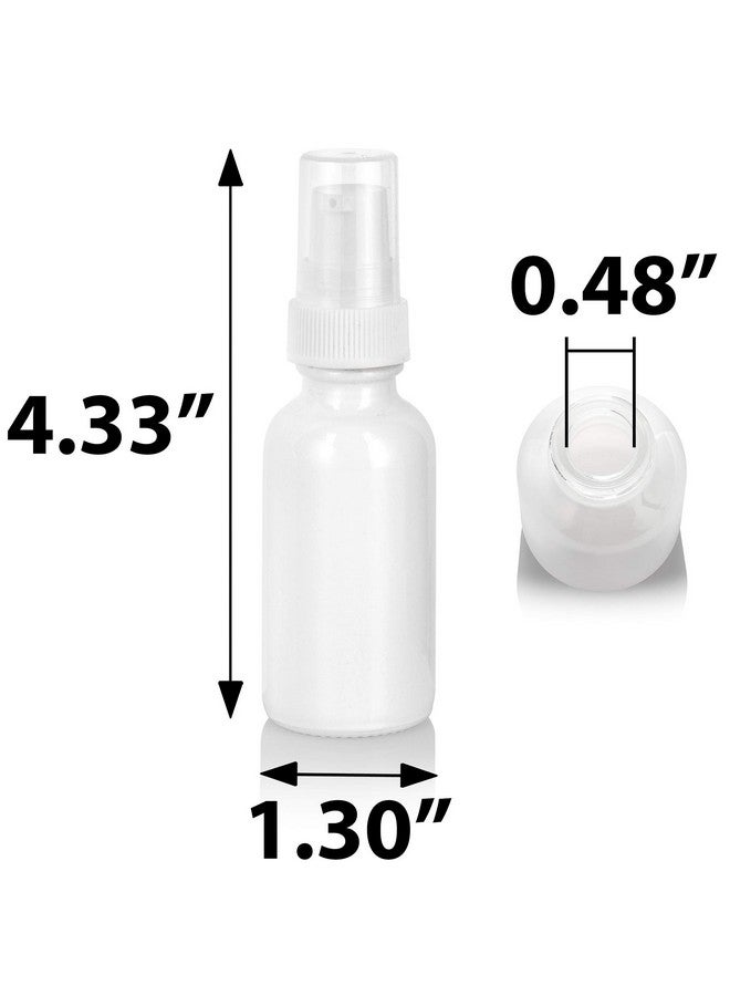 1 Oz High Shine Gloss White Glass Boston Round Bottle With White Treatment Pump (24 Pack)