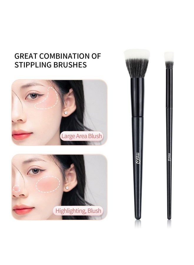 Stipple Blush Brushes 2Pcs Duo Fiber Stippling Brush Flat Top Double Stipple Makeup Brush Great For Blending Highlight Blushcontour Cream Foundationsmooth & Natural