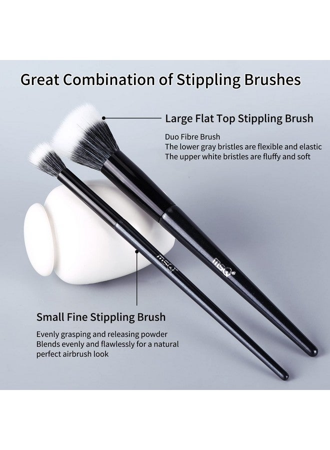 Stipple Blush Brushes 2Pcs Duo Fiber Stippling Brush Flat Top Double Stipple Makeup Brush Great For Blending Highlight Blushcontour Cream Foundationsmooth & Natural