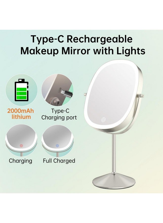 Lighted Makeup Mirror With Magnification Rechargeable Oval 1X7X Magnifying Mirror With 84 Led Lights 360 Rotation Double Sided Light Up Mirror 3 Color Option Dimmable Makeup Mirror