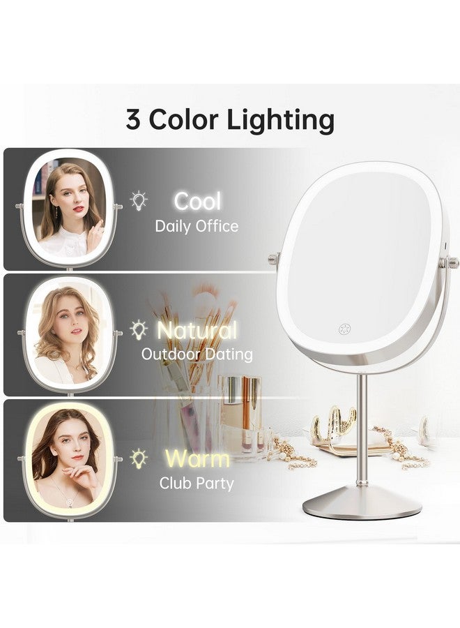 Lighted Makeup Mirror With Magnification Rechargeable Oval 1X7X Magnifying Mirror With 84 Led Lights 360 Rotation Double Sided Light Up Mirror 3 Color Option Dimmable Makeup Mirror