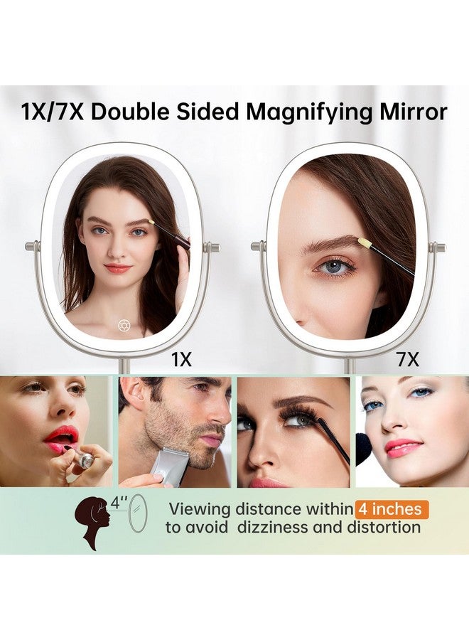 Lighted Makeup Mirror With Magnification Rechargeable Oval 1X7X Magnifying Mirror With 84 Led Lights 360 Rotation Double Sided Light Up Mirror 3 Color Option Dimmable Makeup Mirror