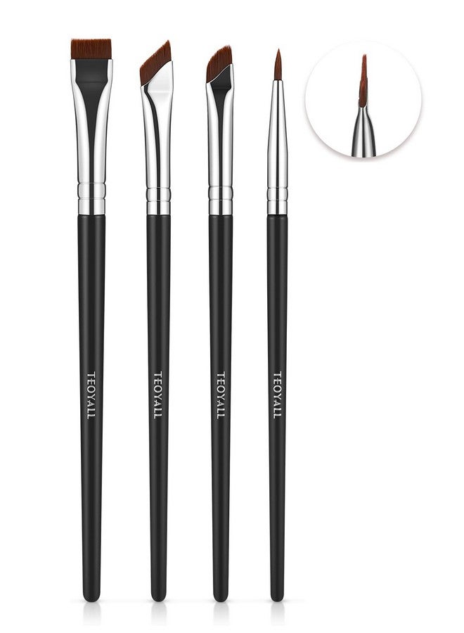 Eyeliner Brushes Set 4 Pcs Ultra Thin Slanted Angled Brush Precision Fine Point Eyeliner Brush Flat Eyebrow Brush (4 Eyeliner Brushes)