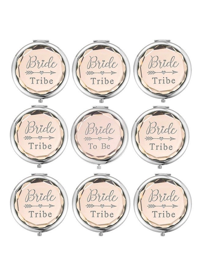 Pack Of 9 Compact Pocket Makeup Mirrors Set Include 1 Bride To Be Mirror And 8 Bride Tribe Mirrors Bachelorette Party Bridesmaid Proposal Gifts (Champagne)