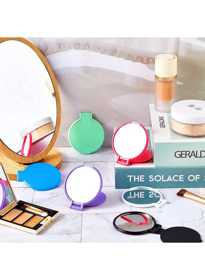 Mini Folding Mirror Round Compact Mirror Portable Pocket Mirror Makeup Small Mirror Vintage Portable Travel Makeup Mirror For Women Girls Daily Use (Pink Purple Green Blue Black White12 Pieces)