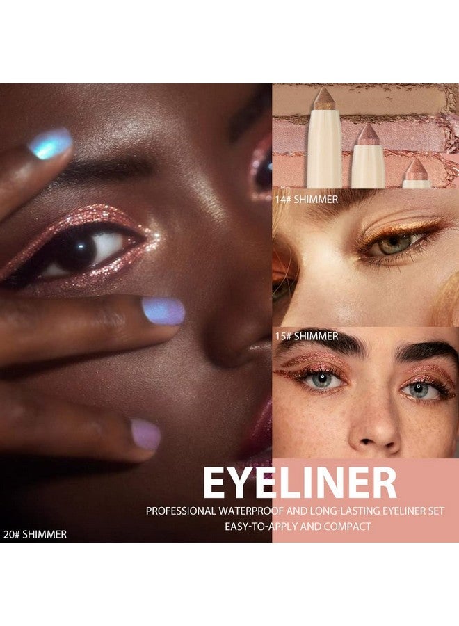 3 Pcs Cream Eyeshadow Stick Eyeliner Pencil Metallic Brown Gold Eyeshadow Sticktwistup Design & Builtin Sharpener Easytoapply And Compact For Travelcrueltyfree And Vegan
