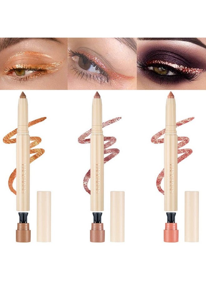 3 Pcs Cream Eyeshadow Stick Eyeliner Pencil Metallic Brown Gold Eyeshadow Sticktwistup Design & Builtin Sharpener Easytoapply And Compact For Travelcrueltyfree And Vegan