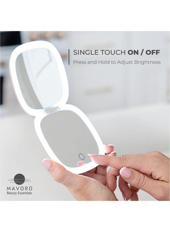Led Lighted Travel Makeup Mirror Rechargeable 1X10X Magnificationdaylight Led Pocket Or Purse Mirror Small Travel Mirror. Folding Portable Mirror Touch Sensor Usb (Champagne Gold)