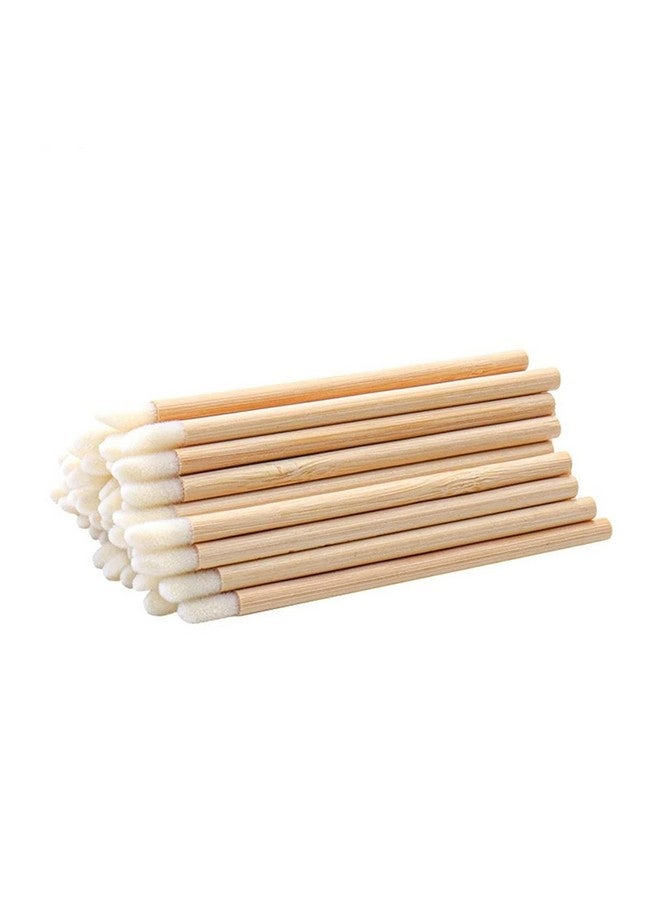 100 Pcs Disposable Lip Brushes Premium Lipstick Applicator Wands Bamboo Handle Makeup Tool Kits (Bamboo Handle White)