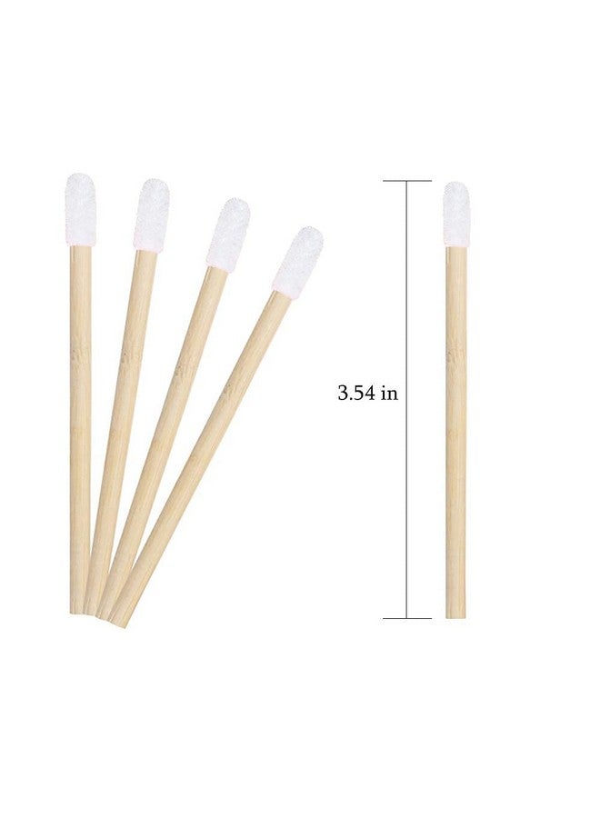 100 Pcs Disposable Lip Brushes Premium Lipstick Applicator Wands Bamboo Handle Makeup Tool Kits (Bamboo Handle White)