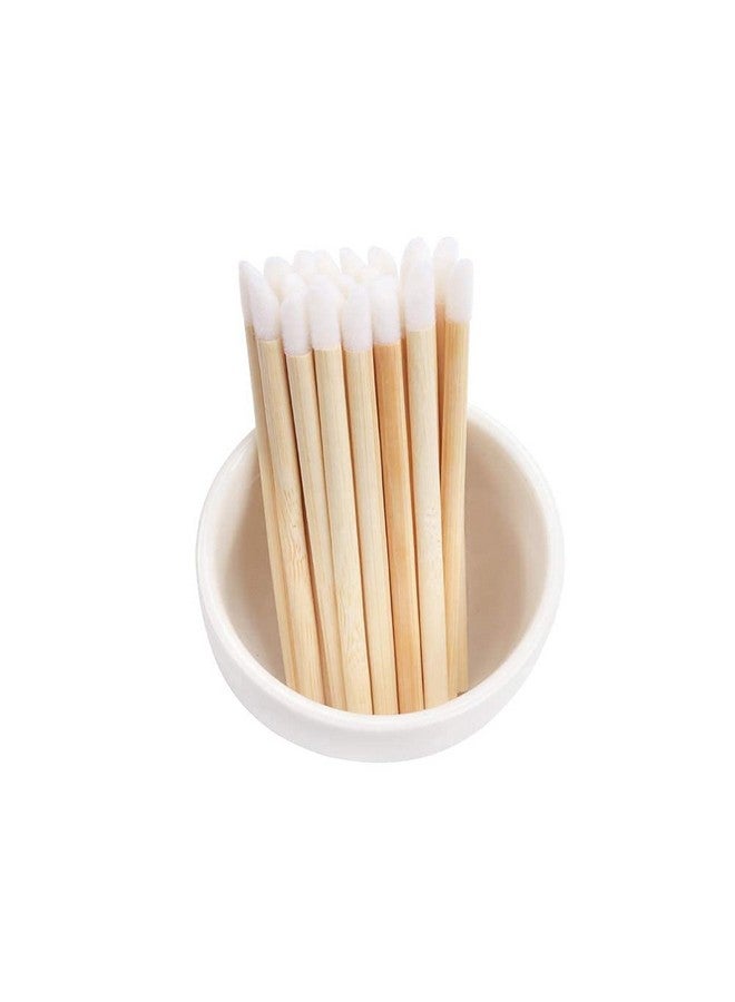 100 Pcs Disposable Lip Brushes Premium Lipstick Applicator Wands Bamboo Handle Makeup Tool Kits (Bamboo Handle White)