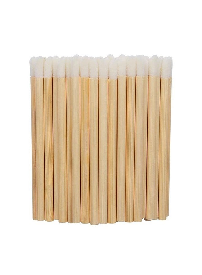 100 Pcs Disposable Lip Brushes Premium Lipstick Applicator Wands Bamboo Handle Makeup Tool Kits (Bamboo Handle White)