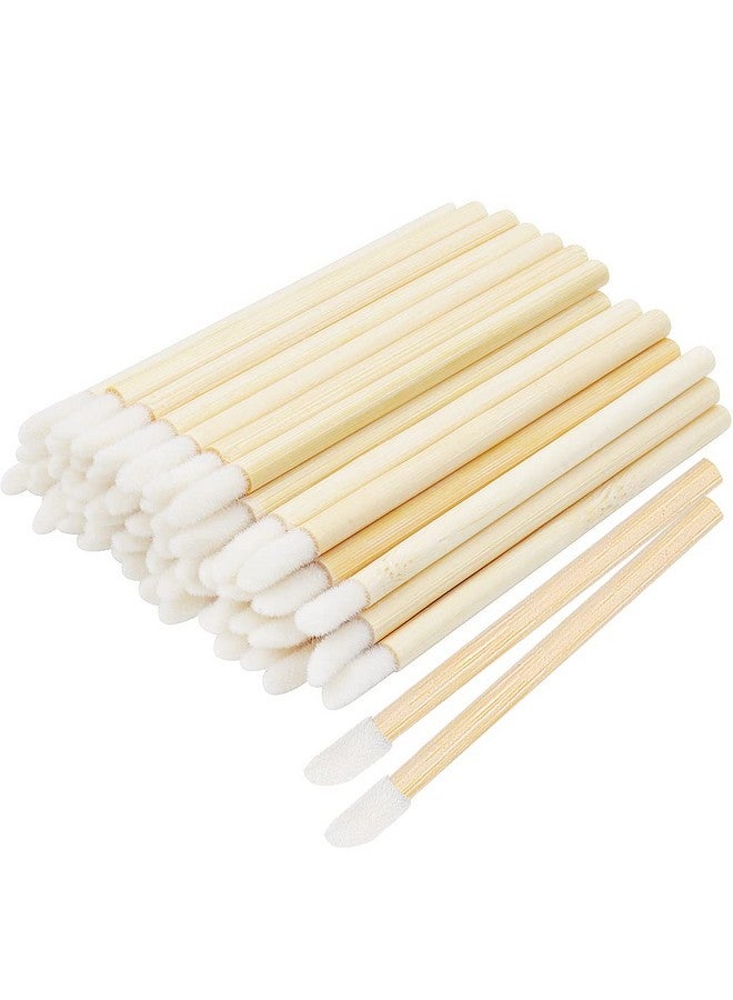 100 Pcs Disposable Lip Brushes Premium Lipstick Applicator Wands Bamboo Handle Makeup Tool Kits (Bamboo Handle White)