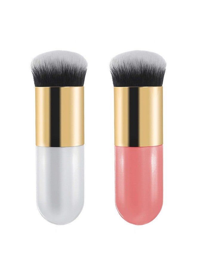 2 Pieces Foundation Brush Chubby Makeup Brush Suit For Blending Liquid Cream Or Flawless Powder Cosmetics(Golden & Pink)