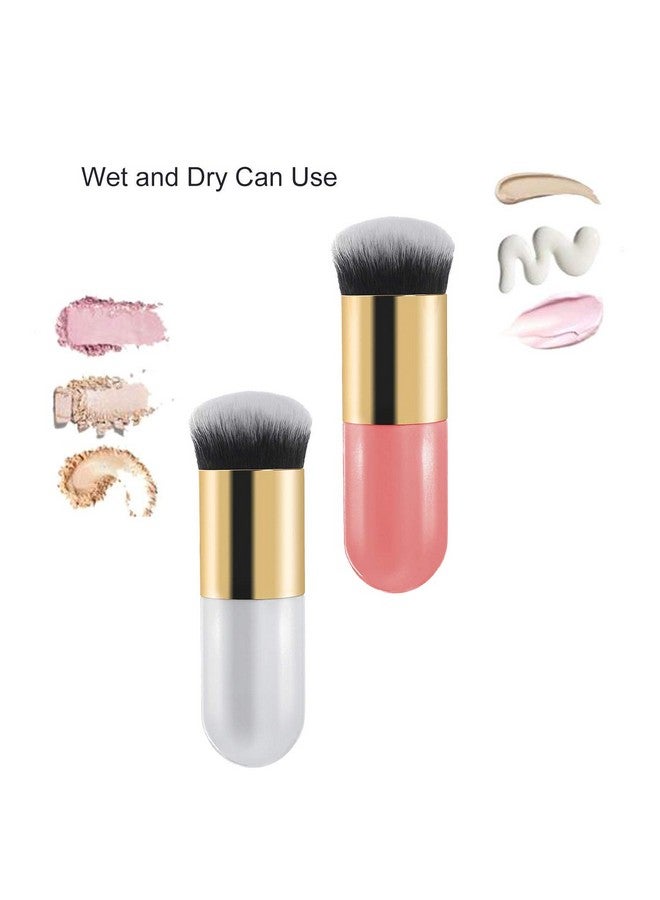 2 Pieces Foundation Brush Chubby Makeup Brush Suit For Blending Liquid Cream Or Flawless Powder Cosmetics(Golden & Pink)