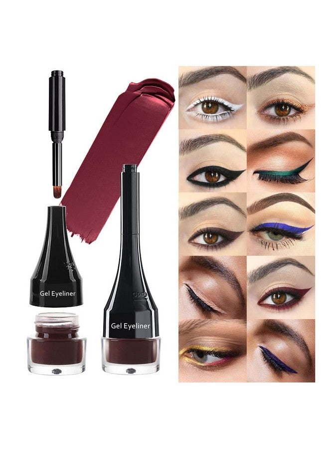 Waterproof Gel Eyeliner In Wine 2In1 With Brush 10 Colors Skinfriendly Waterproof Longwearing 0.08 Oz