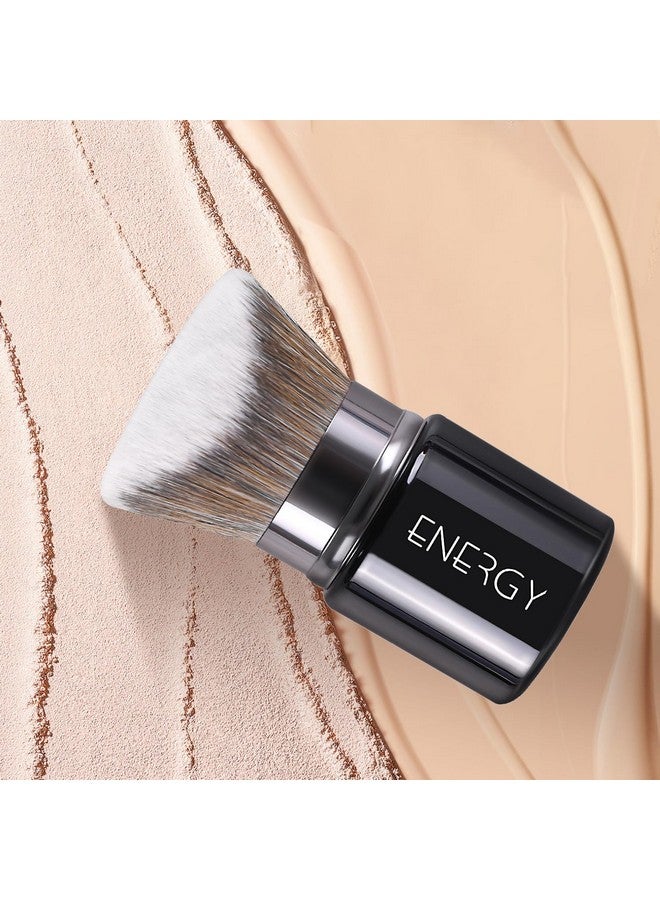 Small Kabuki Brush Angled Foundation Brush For Liquid Cream And Powders Blending Buffing Contouring Soft Vegan Fibres Face Makeup Brush With Travel Bag Black