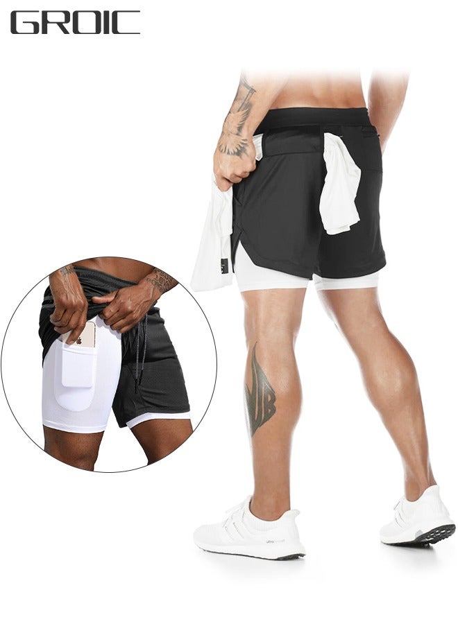 Gym Shorts for Men, Running Shorts with Quick Dry Workout Running Shorts for Men, 2-in-1 Stealth Shorts, 2 Layer Loose Athletic Shorts Gym Yoga Outdoor Sports Shorts with Pockets