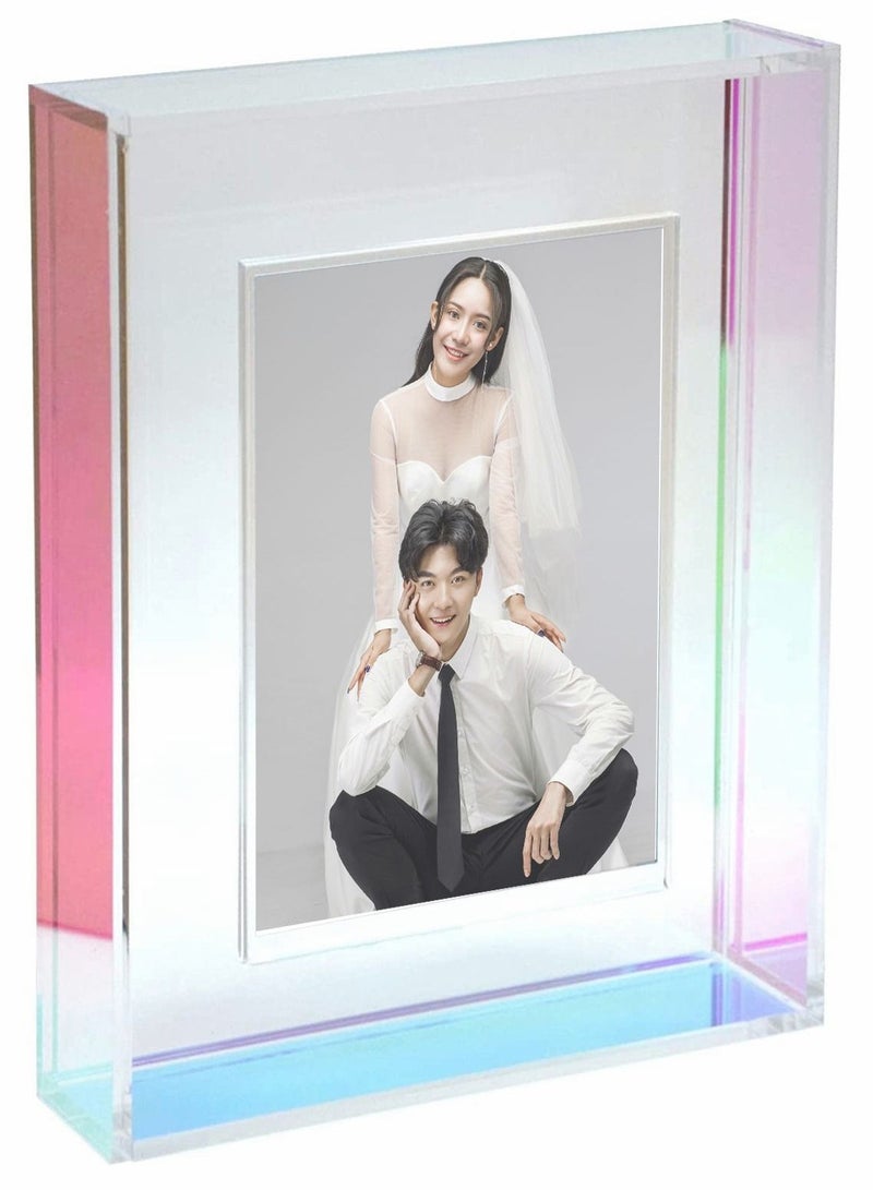 Acrylic Photo Frame 8.7 x 6.7 inch Double Sided Picture with Magnetic Clear Frameless Desktop Block