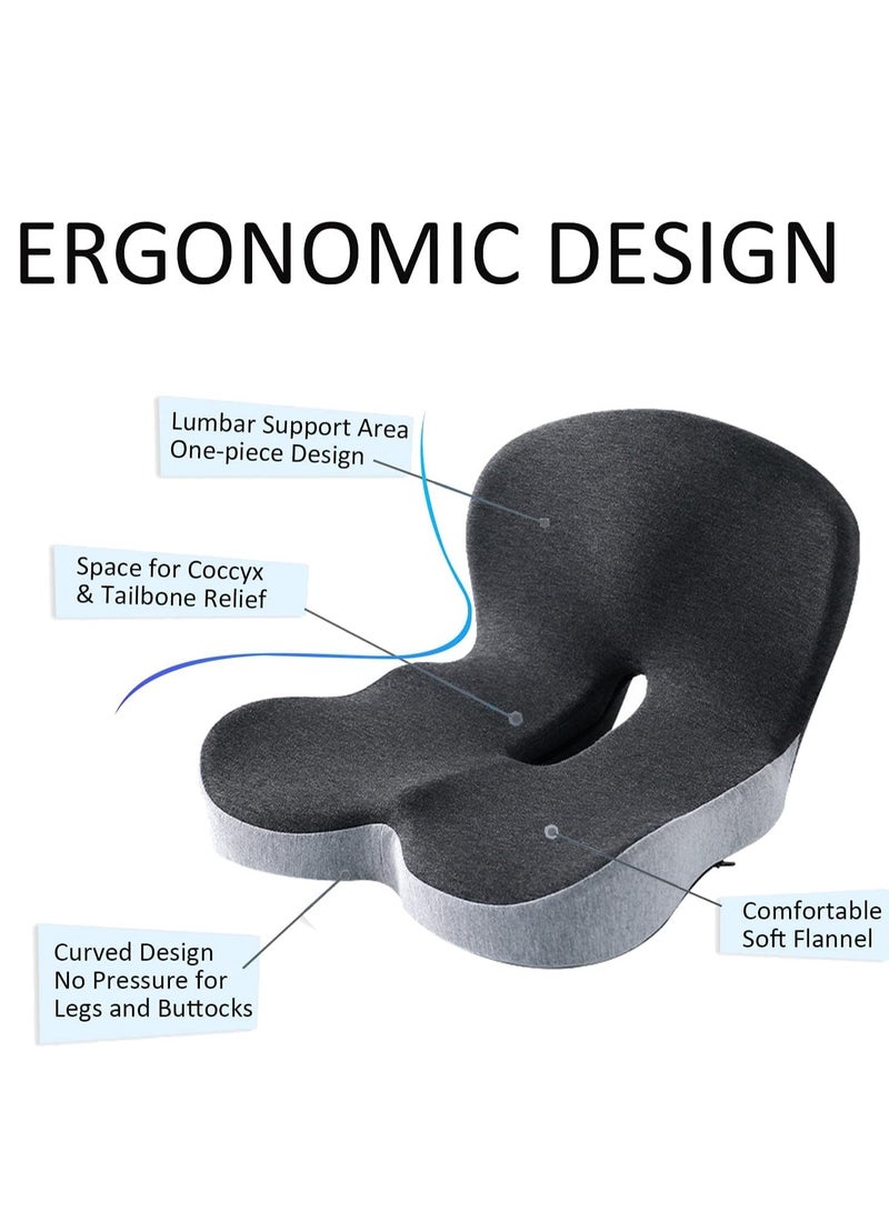 Tycom Seat Cushion for Office Lumbar Support Pillow Chair Memory Foam Coccyx Seat Cushion for Sciatica Back Support Pillow Chair Pads Reduce Tailbone Pressure Dark and Light Grey.