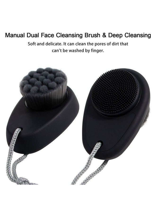 2 Pcs Face Cleansing Brush 2 In 1 Ooloveminso Silicone Face Scrubber Exfoliator With Soft Bamboo Bristle Facial Exfoliating Scrubber For Deep Pore Cleansing Face Exfoliator Tool With Lid Black