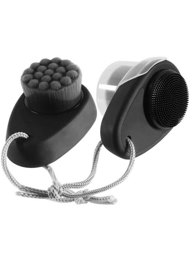 2 Pcs Face Cleansing Brush 2 In 1 Ooloveminso Silicone Face Scrubber Exfoliator With Soft Bamboo Bristle Facial Exfoliating Scrubber For Deep Pore Cleansing Face Exfoliator Tool With Lid Black
