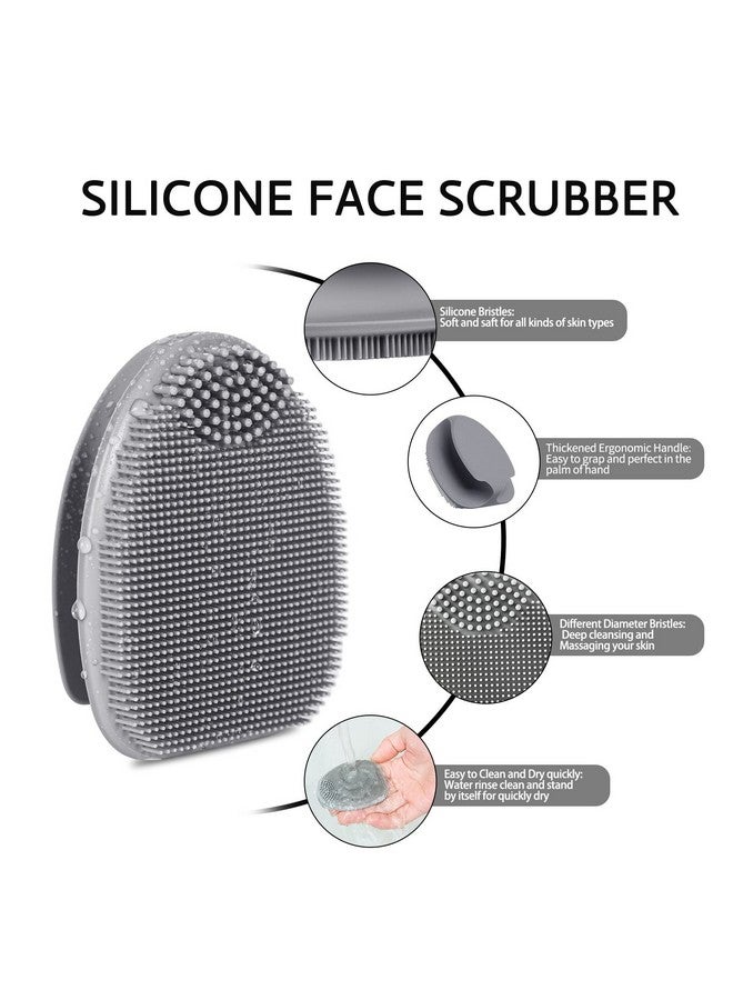 Silicone Face Scrubbermanual Exfoliating Brushhandheld Facial Cleansing Brush For Women Menblackhead Removing Pore Cleansing Massaging For Sensitive Delicate Dry Skin (3Rdgrey+White)