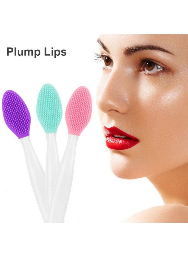 3Pcs Silicone Exfoliating Lip Brush 2 In 1 Doublesided Soft Silicone Lip Brush & And 2Pcs Silicone Facial Cleaning Brushes Pad For Smoother And Fuller Lip Appearance Cleanning Blackhead