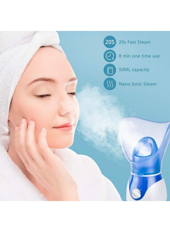 Face Steamer For Facial Deep Cleaning Facial Steamer For Women 2 Modes Nano Ionic Facial Steamer For Unclogs Pores Hydrating Blue(Include Blackhead Remover Kit Brush Headband)