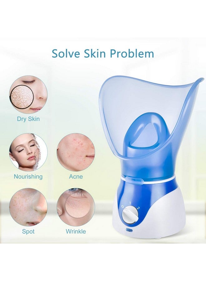 Face Steamer For Facial Deep Cleaning Facial Steamer For Women 2 Modes Nano Ionic Facial Steamer For Unclogs Pores Hydrating Blue(Include Blackhead Remover Kit Brush Headband)