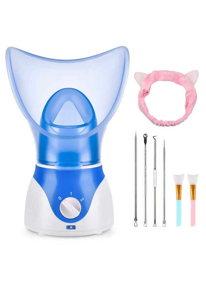 Face Steamer For Facial Deep Cleaning Facial Steamer For Women 2 Modes Nano Ionic Facial Steamer For Unclogs Pores Hydrating Blue(Include Blackhead Remover Kit Brush Headband)