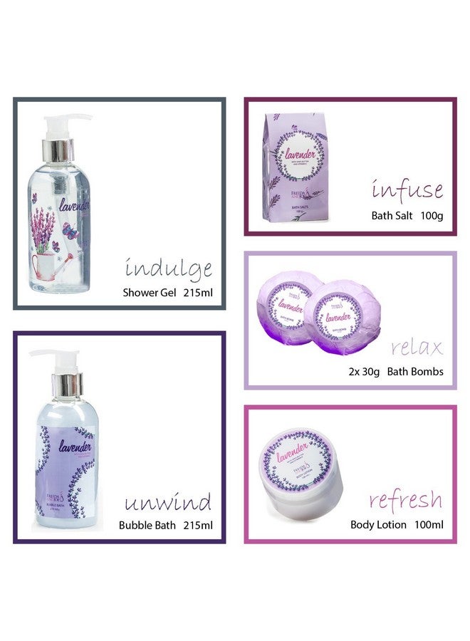 Aromatherapy Essentials Spa Set For Women In Large Silver Tub. Bath Set Includes 2 Bath Bombs Body Lotion Bath Salts Shower Gel And Bubble Bath (Lavender)