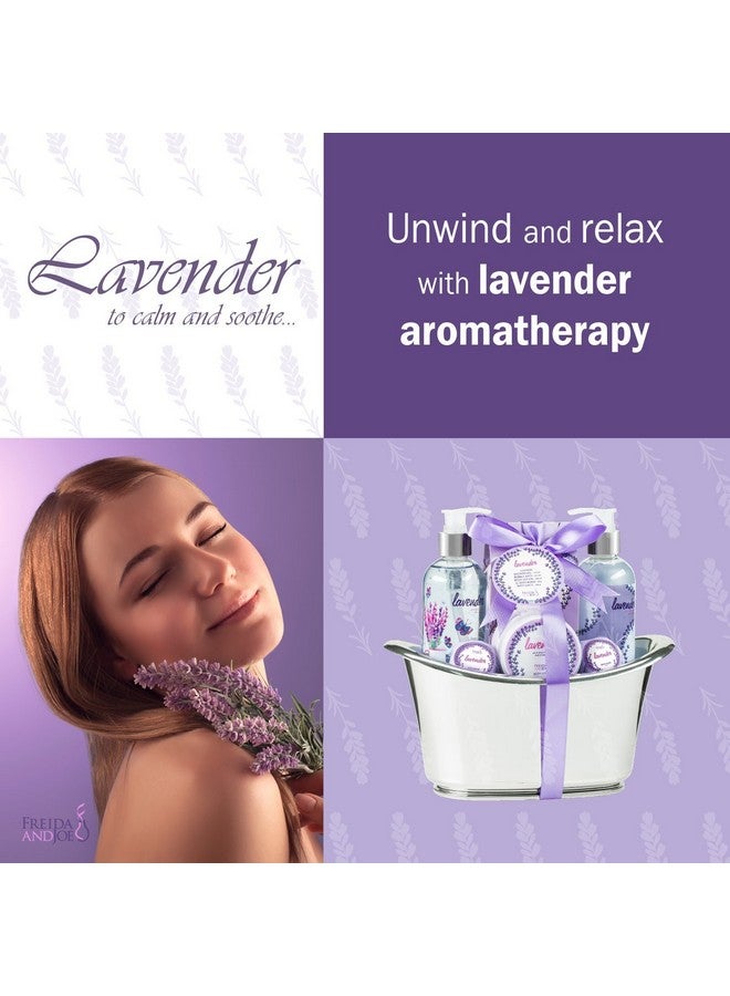 Aromatherapy Essentials Spa Set For Women In Large Silver Tub. Bath Set Includes 2 Bath Bombs Body Lotion Bath Salts Shower Gel And Bubble Bath (Lavender)