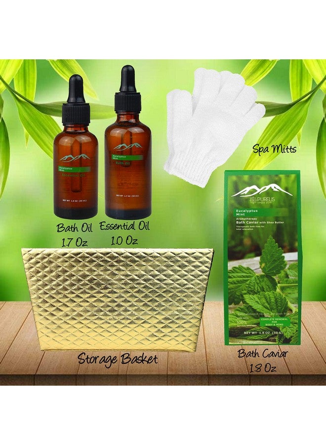 Bed Bath Body Gift Set Eucalyptus Mint Aromatherapy Spa Baskets For Men & Women. Bath & Body Spa Gift Baskets For Relaxation Best Dads Gift Baskets For Fathers Husband Friends