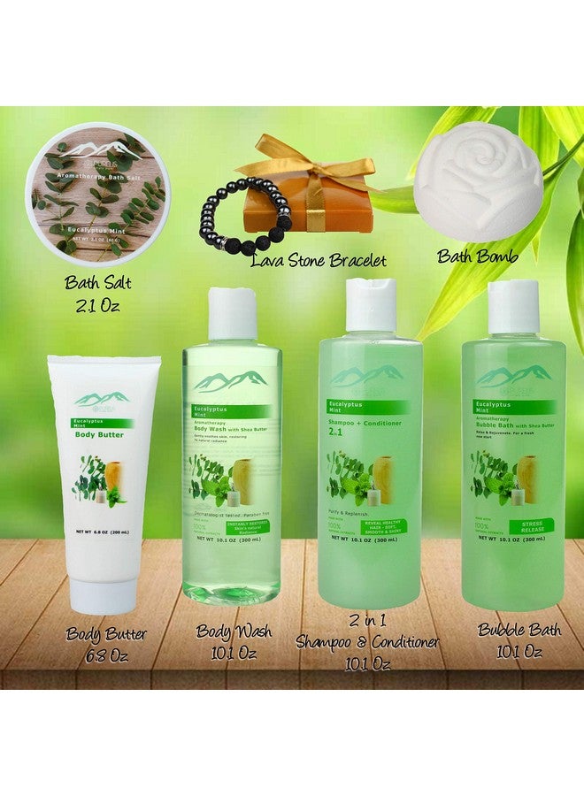 Bed Bath Body Gift Set Eucalyptus Mint Aromatherapy Spa Baskets For Men & Women. Bath & Body Spa Gift Baskets For Relaxation Best Dads Gift Baskets For Fathers Husband Friends