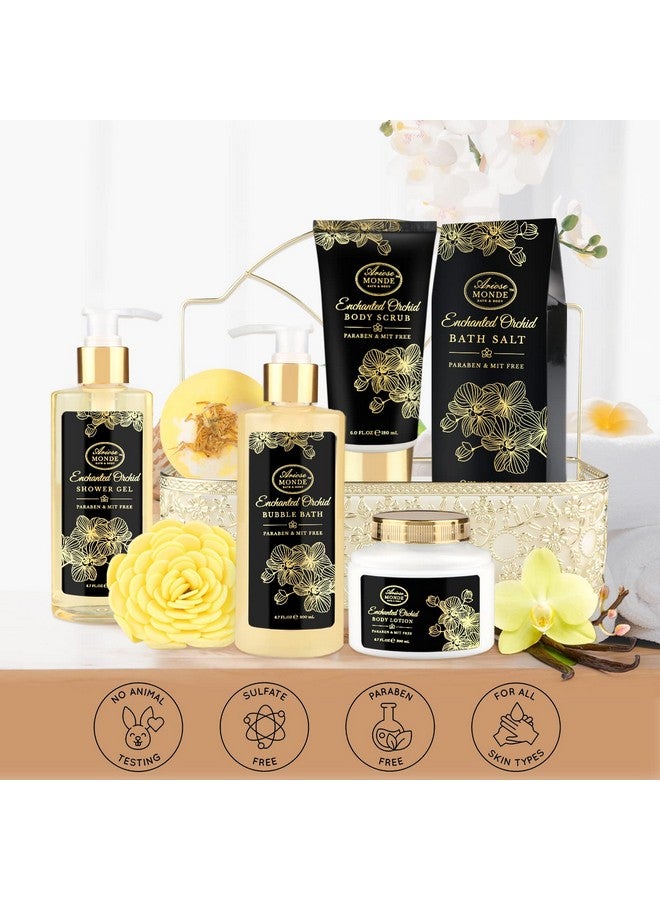 Bath Spa Gift Basket Set For Women Enchanted Orchid Scent Home Spa Gift Box With Shower Gel Bubble Bath Body Lotion Body Scrub Bath Bomb Bath Salt Bath & Body Gift Set