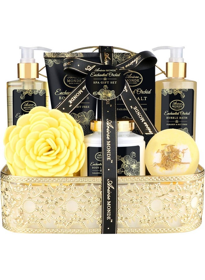 Bath Spa Gift Basket Set For Women Enchanted Orchid Scent Home Spa Gift Box With Shower Gel Bubble Bath Body Lotion Body Scrub Bath Bomb Bath Salt Bath & Body Gift Set