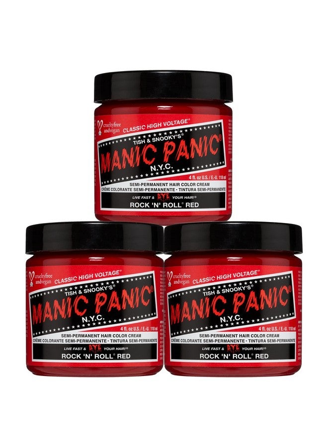 Rock N Roll Hair Dye Classic High Voltage (3Pk) Semi Permanent Hair Color Warm Vibrant Red Shade Vegan Ppd & Ammonia Free For Coloring Hair On Men & Women