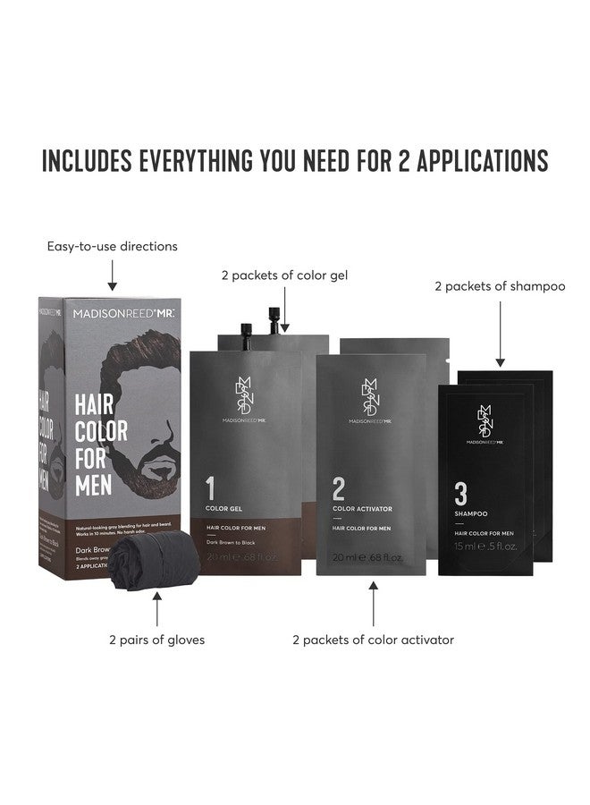 Mr. Hair Color For Men Dark Brown To Black Demipermanent Hair Dye Reduces Grays In 15 Minutes For Hair & Beard Nourishing & Strengthening Keratin & Argan Oil 2 Applications