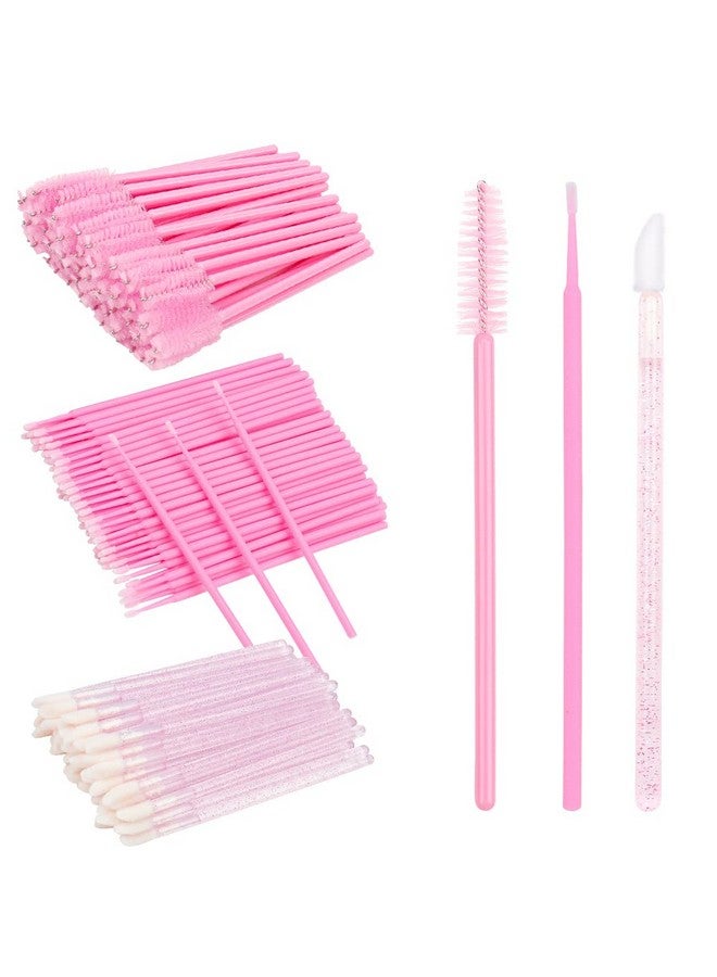 300 Pcs Eyelash Extension Supplies Kit Disposable Micro Swab Brush Eyebrow Spoolie Lip Brush Mascara Wand Applicator (Pink Sets)