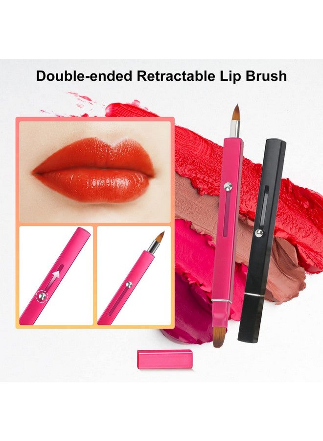 Retractable Lip Brush For Lipstick 2 Pieces Doubleended Lip Applicator With Cap Portable Lip Liner Brush Lip Gloss Eyeshadow Smudge Concealer Brush (Blackrose Red)